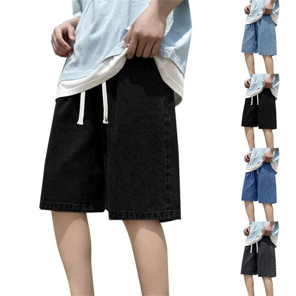 Migroa Men's Denim Shorts Baggy Jean Shorts Elastic Drawstring Waist Baggy Jorts Streetwear Summer Casual Loose Fit Wide Straight Leg Jorts Black L