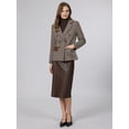 thumbnail image 2 of INSPIRE CHIC Women's Plaid Blazer Trendy Casual Houndstooth Double Breasted Suit Jacket L Grey Brown, 2 of 5