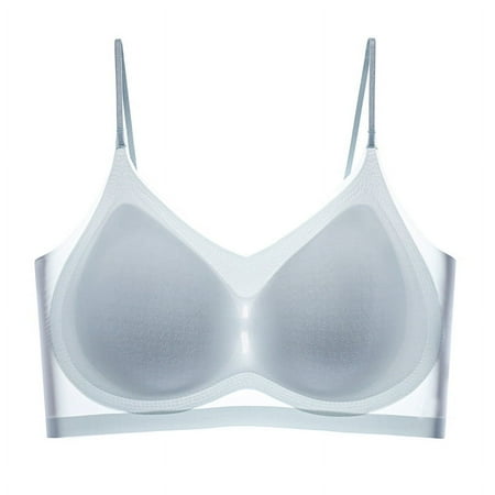 Summer thin Ice Silk Seamless Underwear Women s Thin Breathable Large Chest Small Sling Sleeping Bra wathet