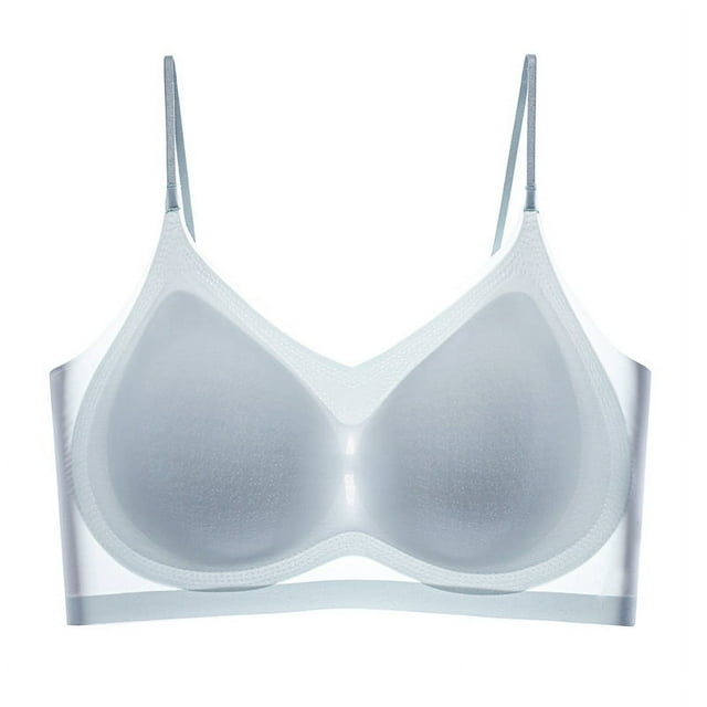 Ropa interior fina de verano de seda de hielo sin costuras para mujer, sujetador para dormir fino y transpirable con tirantes pequeños y pecho grande