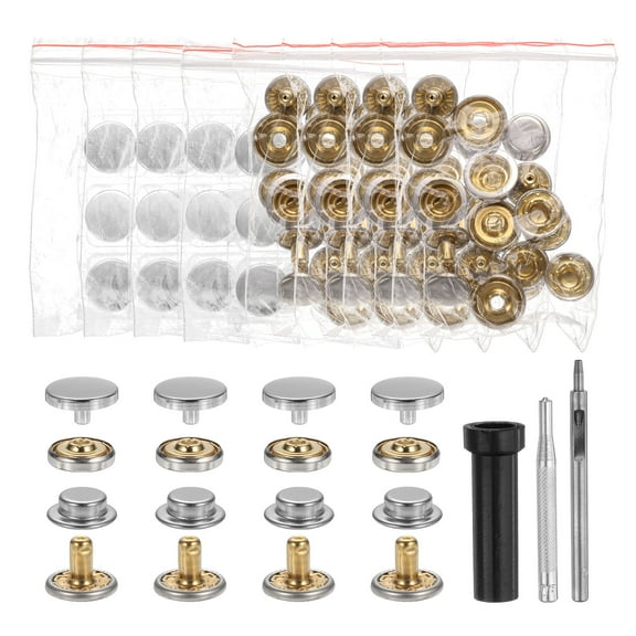 Uxcell 24 Set Leather Snap Fasteners Kit 12mm Metal Button Snaps Press Studs Leather Rivets Snaps with 3 Setter Tools, Silver Tone