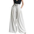 thumbnail image 3 of Cutuoiiu Casual Dress Pants Women Solid Color High Waist Wide Leg Palazzo Pants with Matching Belt for Office, Formal Wear, 3 of 7