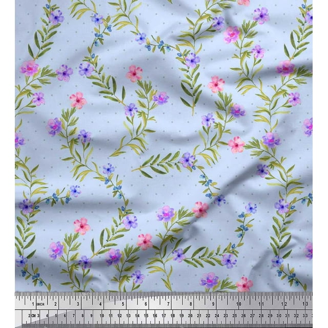 Soimoi Rayon Fabric Dot,Leaves & Floral Printed Fabric 1 Yard 42 Inch Wide