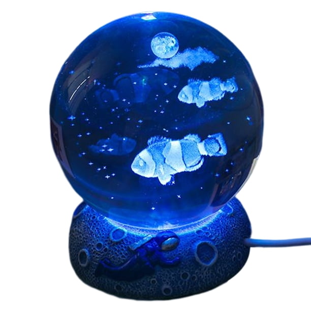 Bola de cristal tallada en 3D, luz nocturna, adorno de iluminación con enchufe USB (pez payaso) Likrtyny Para estrenar