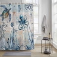 thumbnail image 3 of Sea Turtle Shower Curtain, Marine Life Corals Shell Starfish Octopus Ocean Waterproof Shower Curtain Set with 12 Hooks Lightweight Bath Curtains Fabric Bathroom Decor 72x72 Inches, 3 of 9