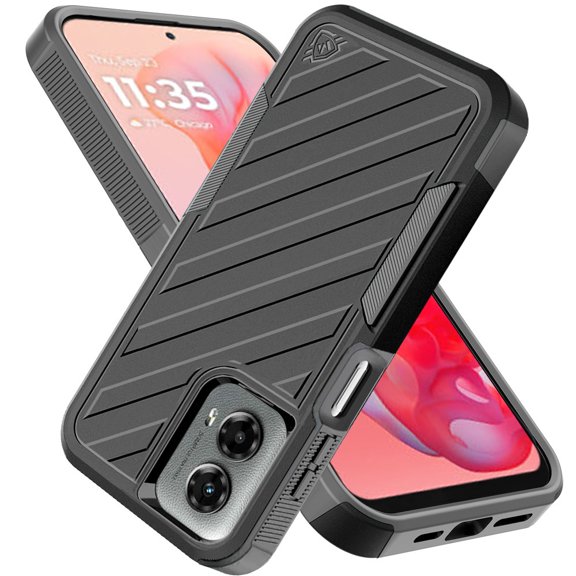 For Motorola Moto G 5G 2024 Hybrid lined shockproof dual layer Rugged 2in1 Hard PC & Silicone TPU Non Slip Textured Tough Armor Cover ,Xpm Phone Case [ Black ]