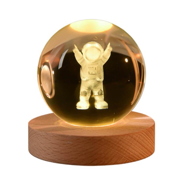 Wartleves LQQDREX - Lámpara de noche con forma de bola de cristal 3D de gran tamaño, esferas estelares calmantes, lámpara de esfera de cristal con base de madera, escultura de exhibición de cristal, r
