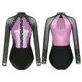 thumbnail image 7 of Aiihoo Women Sparkly Gymnastics Leotard Dress Long Sleeve Ballet Dancewear Figure Ice Skating Dress Pink S, 7 of 7