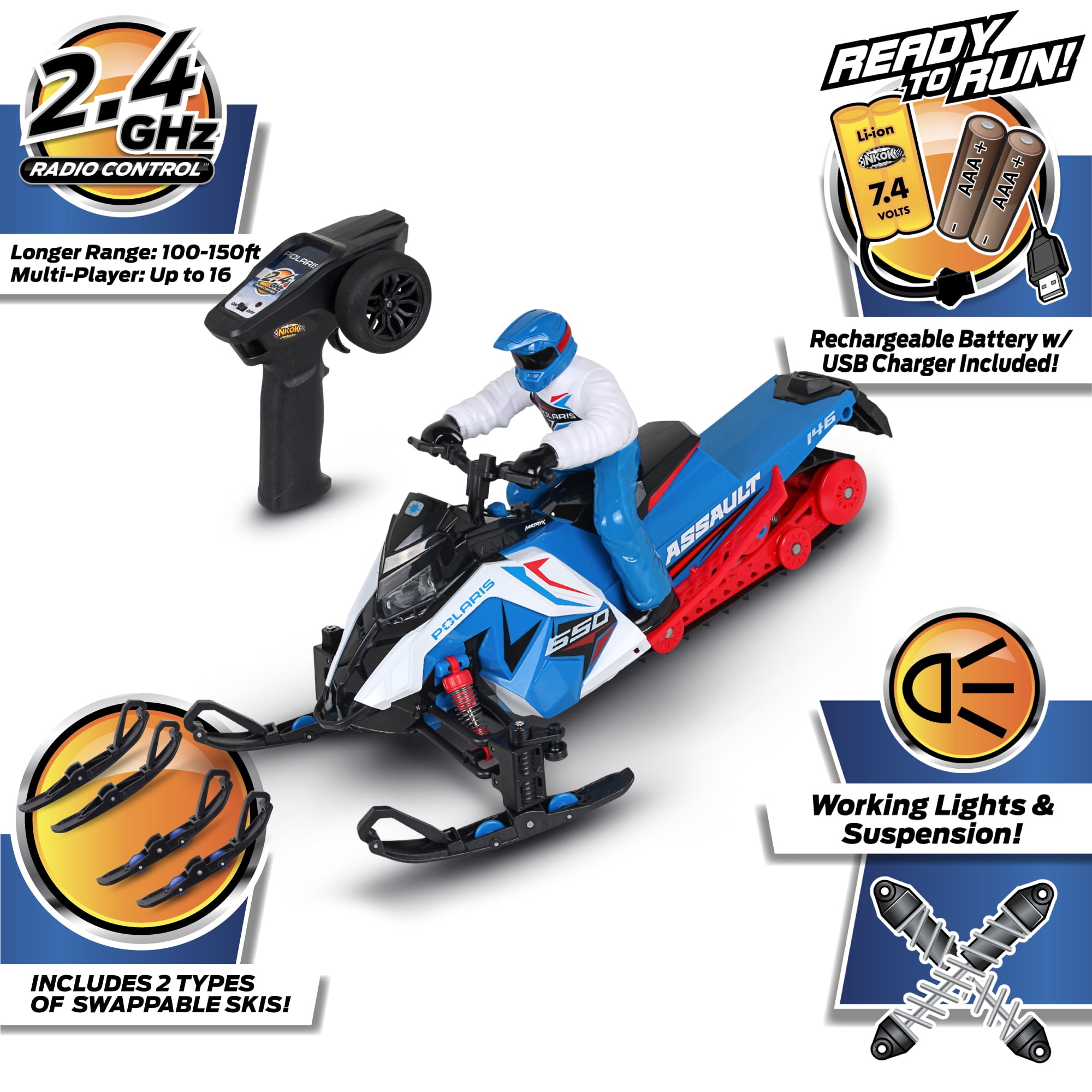 Polaris RC Snowmobile Switchback Assault, 2.4GHz Blue w/ Red, RTR