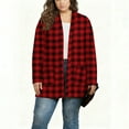 thumbnail image 3 of OGLCCG Plus Size Cardigan for Women with Pockets Long Sleeve Open Front Casual Lightweight Plaid Cardigans Casual Loose Outwear,XXXXL,Red, 3 of 4