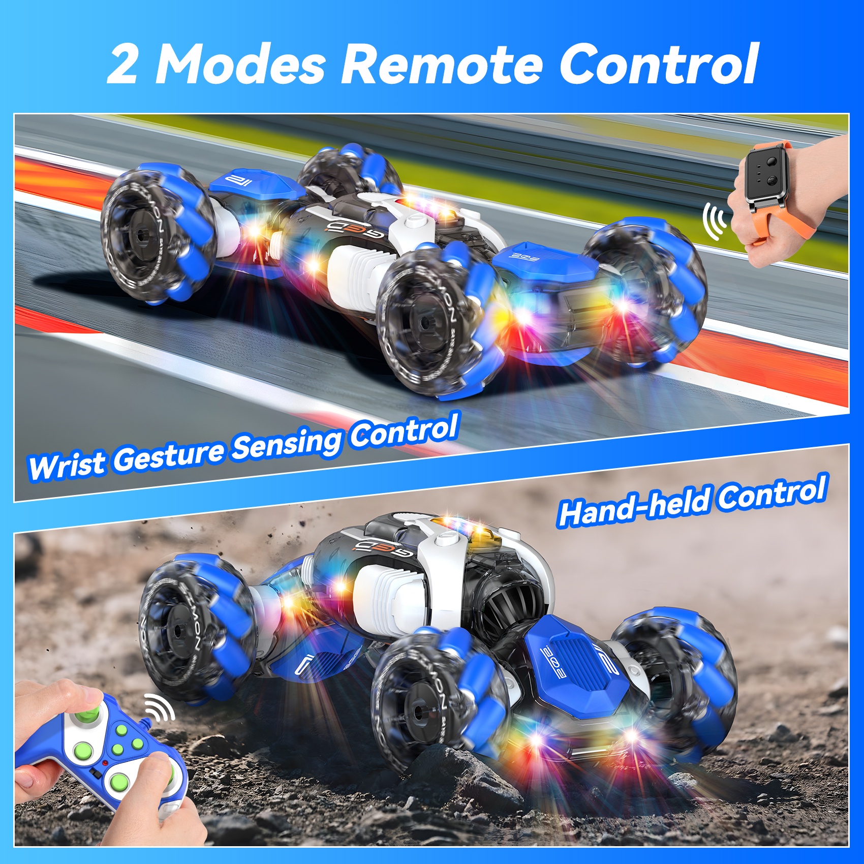 Nicella Remote Control Cars for Boys Girls 8-12, Gesture Sensing RC Stunt Car with Light & Music, 4WD, 360°Rotating, 2.4Ghz RC Drift Cars, Christmas Birthday Gift Car Toys for Kids
