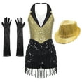 thumbnail image 3 of iiniim Women Tuxedo Bodysuit Fringe Latin Dance Leotard with Gloves Hat Ballroom Dancewear Yellow XL, 3 of 7