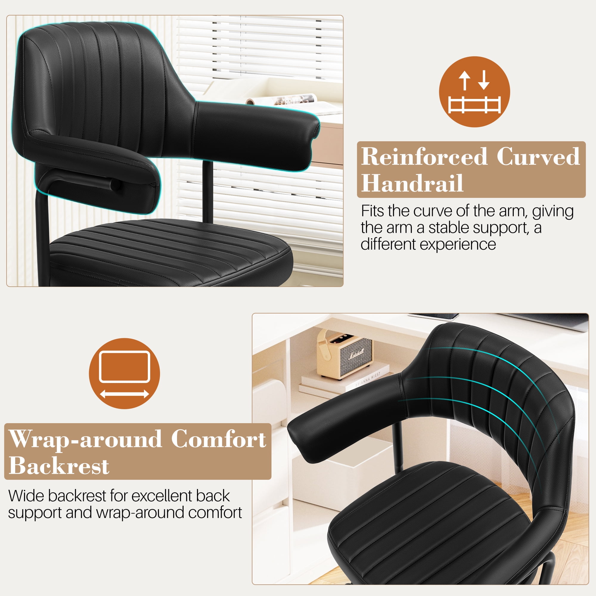 ATHOPE Home Office Chair, Executive Small Leather Office Chair, Desk Chair Comfy with Arms, Height Adjustable Swivel Computer Chair with Lumbar Support, Black