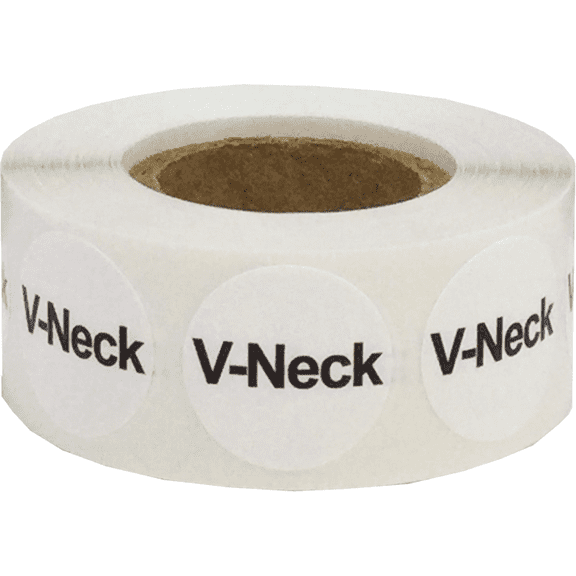 White with Black V-Neck Clothing Shirt Circle Dot Stickers, 3/4 Inch Round, 500 Labels on a Roll