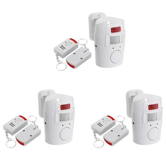 3X Infrared Motion Sensor Alarm - Burglar Alarm with 2 Remote Controls, Suitable for Home/Garages/Shops,3 x alarm 6 x remote control 3 x base,white