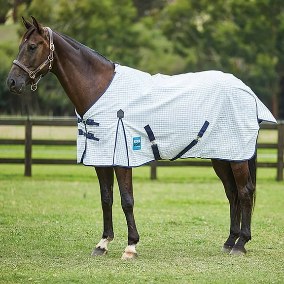Weatherbeeta Kool Coat Classic With Surcingles III Standard Neck Fly Sheet (No Fill), White (Navy Trim), Size: 66