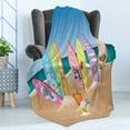 thumbnail image 4 of Ocean Soft Flannel Fleece Throw Blanket, Illustration of Surfboards on the Sandy Beach the Skyd the Sea Theme Print, Cozy Plush for Indoor and Outdoor Use, 70" x 90", Multicolor, by Ambesonne, 4 of 5