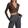thumbnail image 1 of Diconna Women Crop Ribbed Tops Solid Color Long Sleeve Basic Shirt Casual Button Cardigan for Club Streetwear, 1 of 3