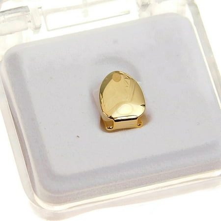 Diamond Gold Tone Grillz - Single Tooth Grillz 14k Yellow Gold Plated One K9 Cap Plain Grill Top Upper Canine Teeth Hip Hop Grills