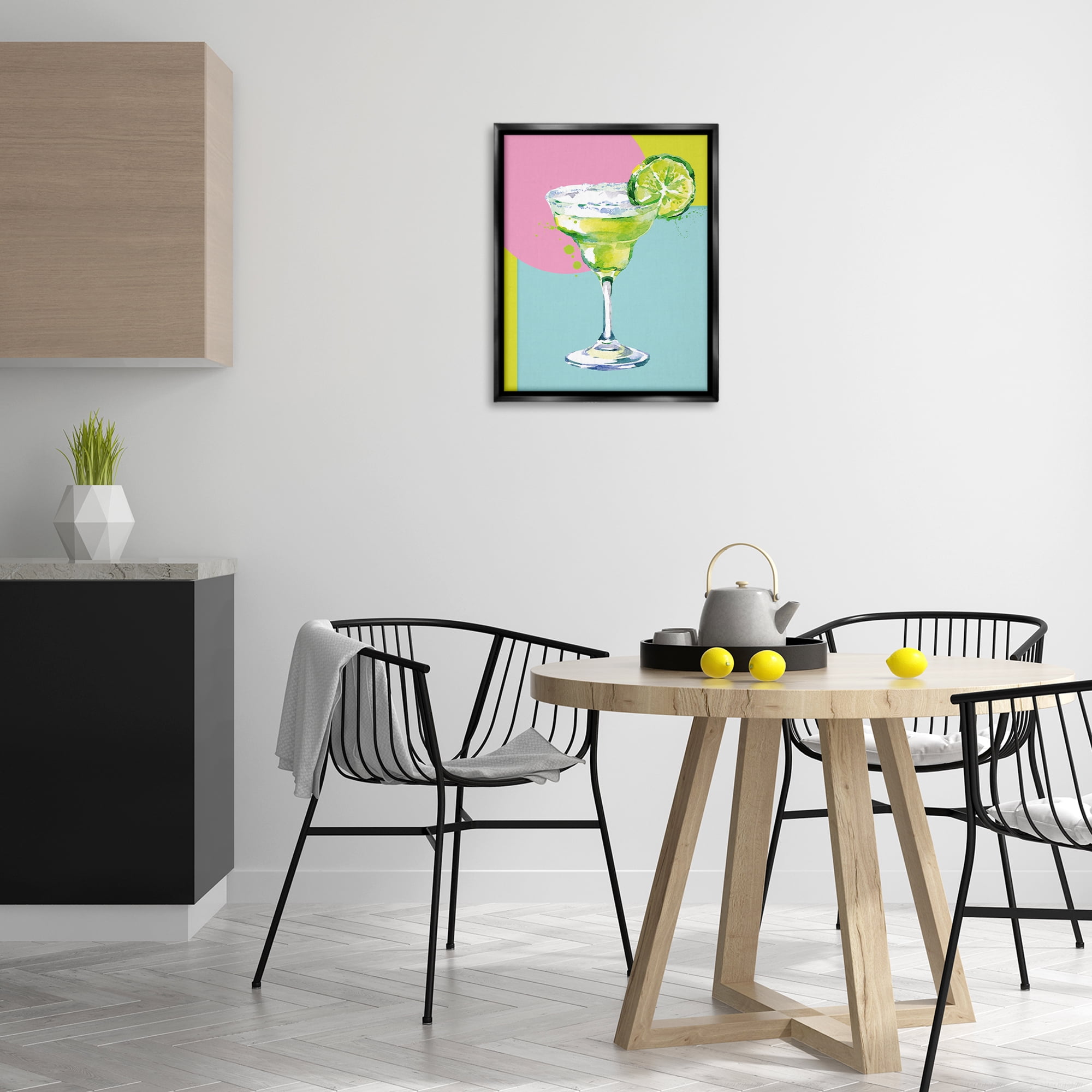 Stupell Industries Cocktail with Lime Slice Food & Beverage Painting Black Floater Framed Canvas Art Print Wall Art, 17 x 21