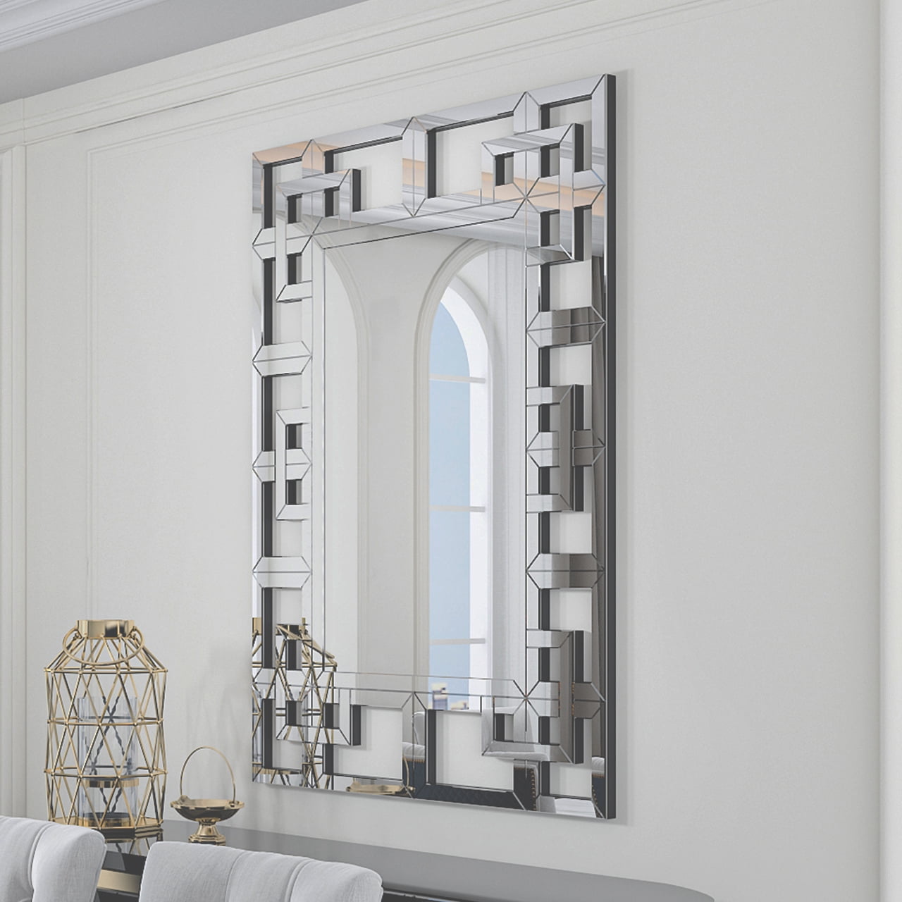 LUVODI Silver Beveled Decorative Wall Mirror for Living Room Bedroom Hallway Decor 39x28in Rectangle