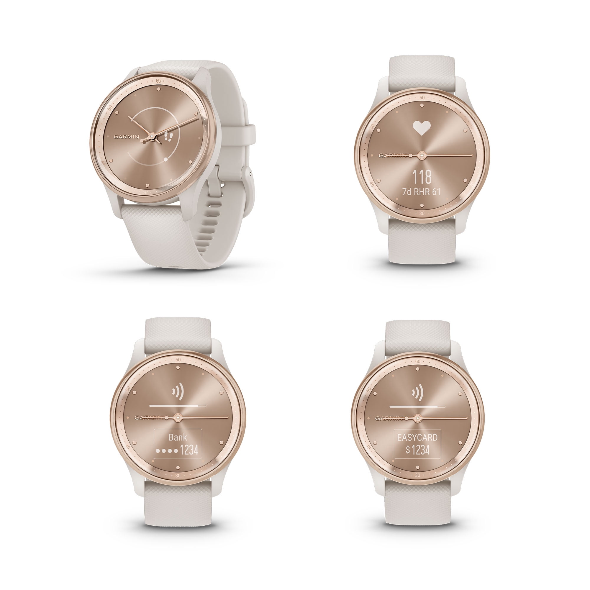 Garmin vivomove Trend Analog Smartwatch Peach Gold Steel Bezel - Ivory Case