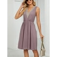 thumbnail image 4 of Beautyin Spring/summer Solid Color V-neck Lace Patchwork Cuffless Pocket Waist Dress, 4 of 6