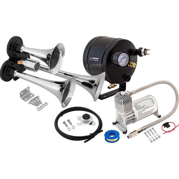 Vixen Horns Train Horn Kit for Trucks/Car/Semi. Complete Onboard System- 150psi Air Compressor, 0.5 Gallon Tank, 3 Trumpets. Super Loud dB. Fits Vehicles like Pickup/Jeep/RV/SUV 12v VXO8705/3311