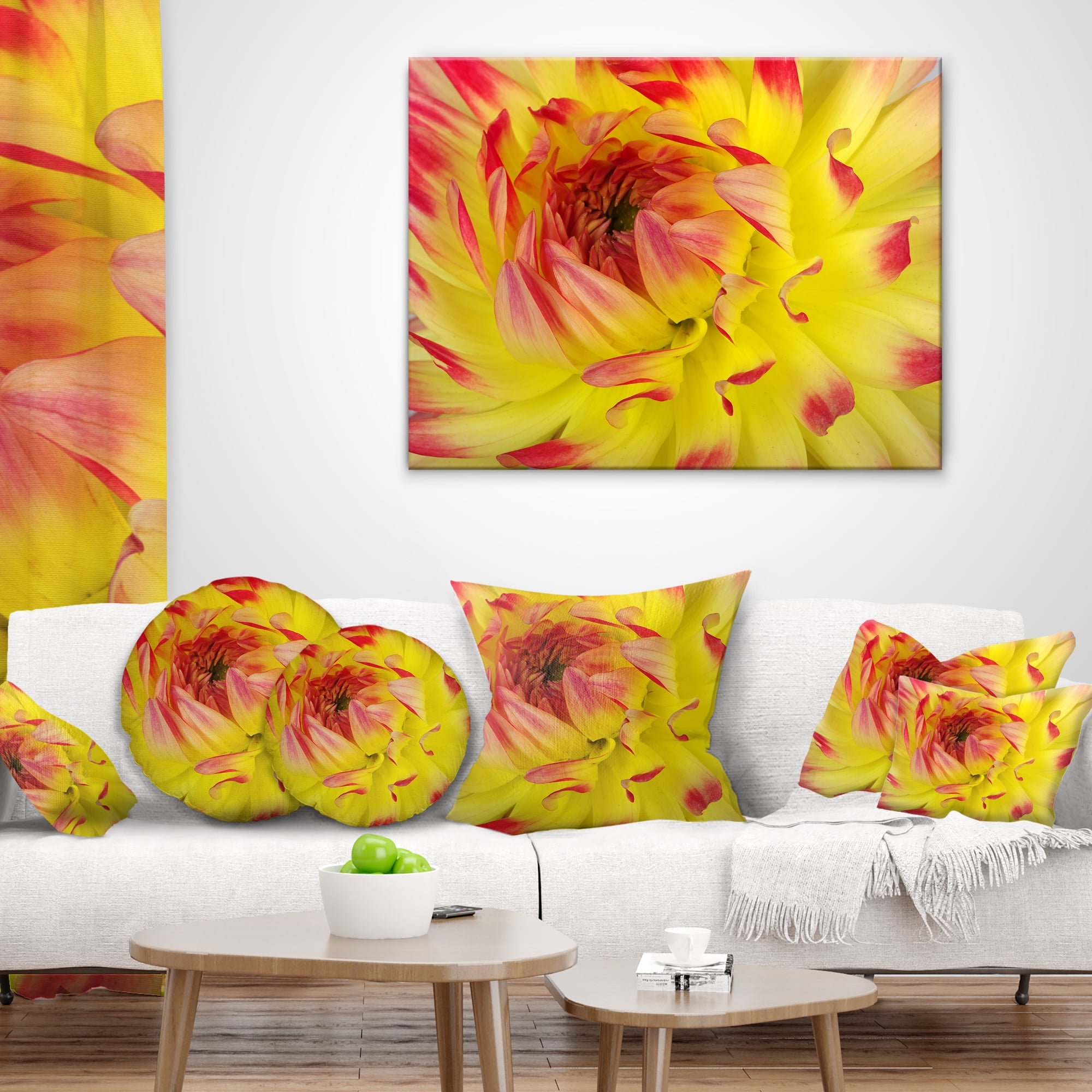 Designart Smooth Yellow Red Flower Petals - Floral Throw Pillow - 18x18