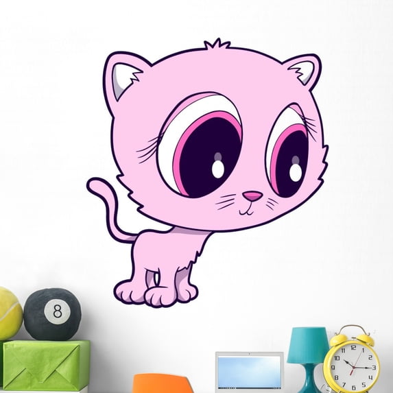 Cute Big Eyed Pink Wall Decal Sticker, Wallmonkeys Peel & Stick Vinyl Graphic (48 in H x 37 in W)