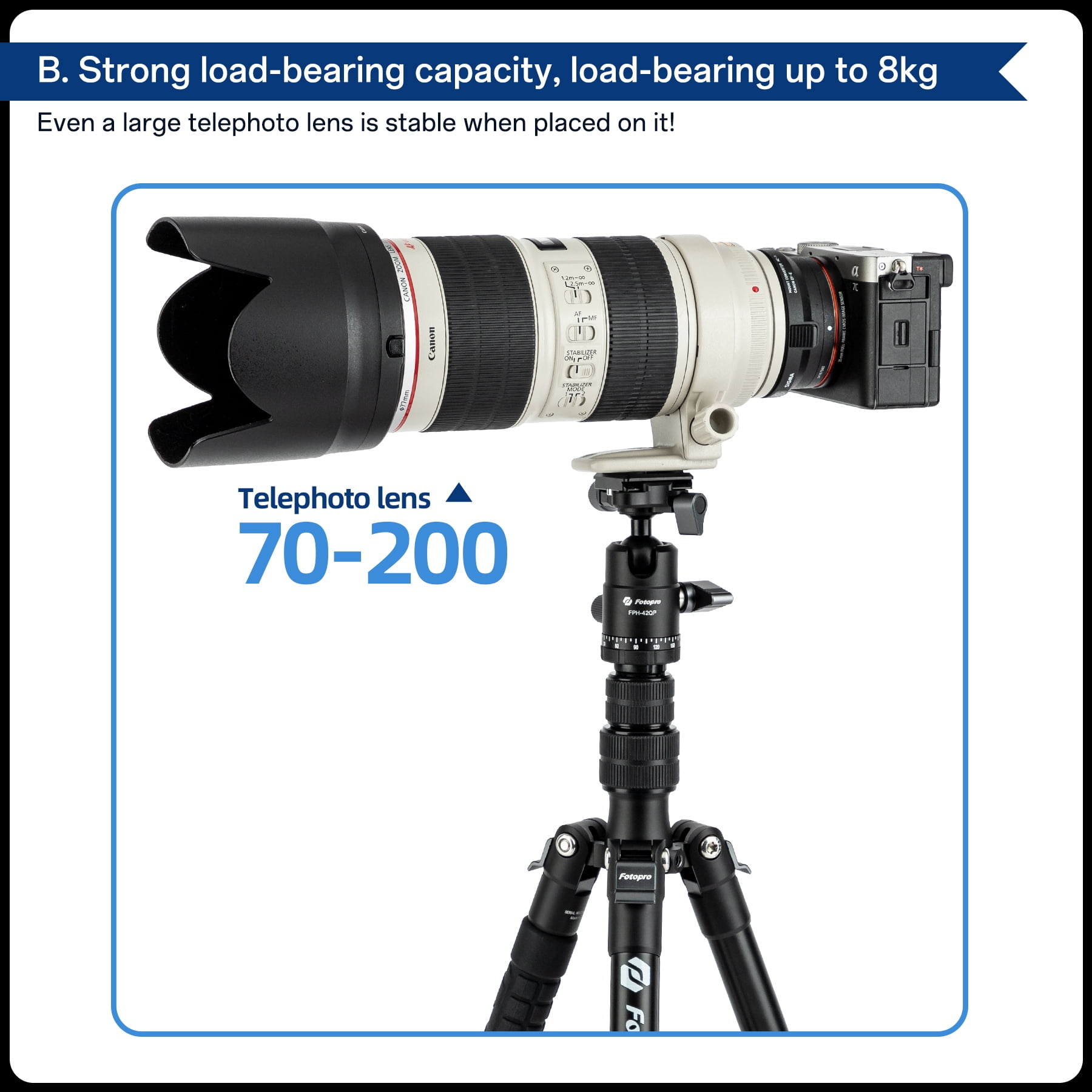 Fotopro 58" Aluminum Camera Tripod with Ball Head, Lightweight & Stable, Detachable Monopod with QR Plate, Inverted Center Column, Max Load 8kg/17.6 lbs, X-Go Gecko E 2