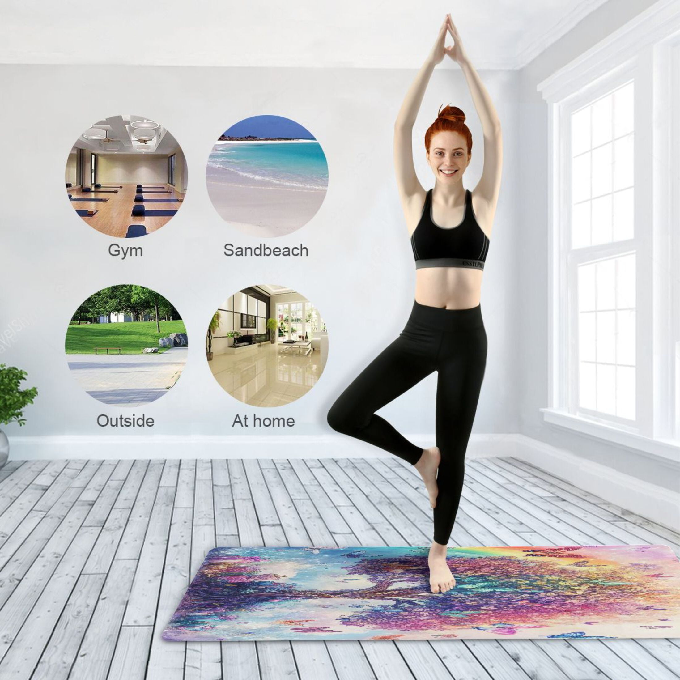 BZSMCE Yoga Mat Women Colorful Tree with Butterflies Fitness Mat