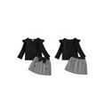 thumbnail image 2 of Loicainy Toddler Kids Girl Winter Outfits 12 18 24 Month 2T 3T 4T 5T Solid Color Long Sleeve Crew Neck Tops and Houndstooth Skirt Clothes Set, 2 of 9