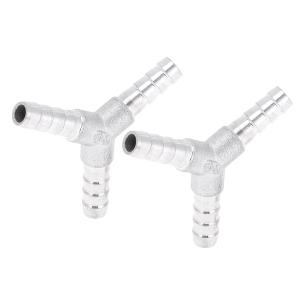 Accesorios para espiga de manguera de acero inoxidable 304 Unique Bargains 5/16" Conector en forma de Y de 3 vías para aire, agua, aceite, gas, combustible, 2 piezas tono plateado