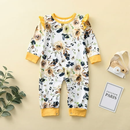 

THE WILD Toddler Girls Long Sleeve Floral Flowers Romper Jumpsuit