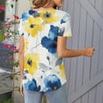 thumbnail image 3 of Women's Cute Tshirts Wildflower Graphic Loose Tees Summer Short Sleeve Casual Tops Dressy Pleated Button Round Neck Tunic Top Boho Floral Trendy Going Out Basic Tee Blouses, 3 of 5