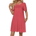 thumbnail image 4 of Solid Color Women Short Sleeve Front Pleated Summer Mini Shirt Dress, 4 of 6