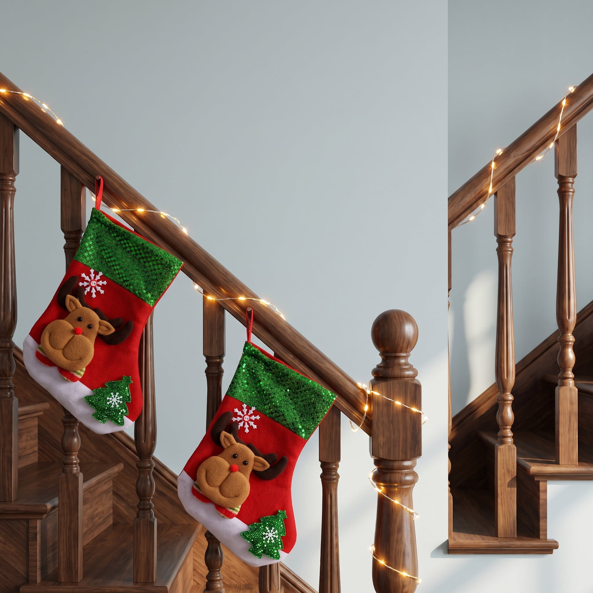 Unique Bargains Christmas Sequins Cuff Felt Xmas Stocking Holiday Gift Bag Deer 10"