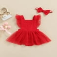 thumbnail image 2 of Valentin Nouveau-Né Bébé Filles Romper Tulle Rouge Combinaison Sans Manches Tenues Rouges 3-6 Mois, 2 of 9
