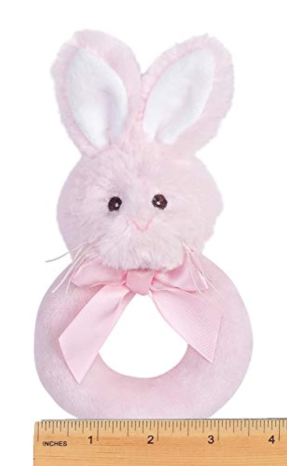 Bearington Baby Lil' Bunny Pink Plush Stuffed Animal Soft Ring Rattle, 5.5'
