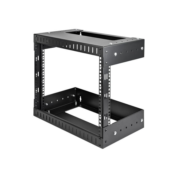StarTech.com 8U 19" Wall Mount Network Rack, Adjustable Depth 12-20" 2 Post Open Frame Server Room Rack for AV/Data/ IT Communication/Computer Equipment/Switch with Cage Nuts & Screws - 8U Adjustable Rack (RK812WALLOA) - Rack - wall mountable - black - 8U - 20"