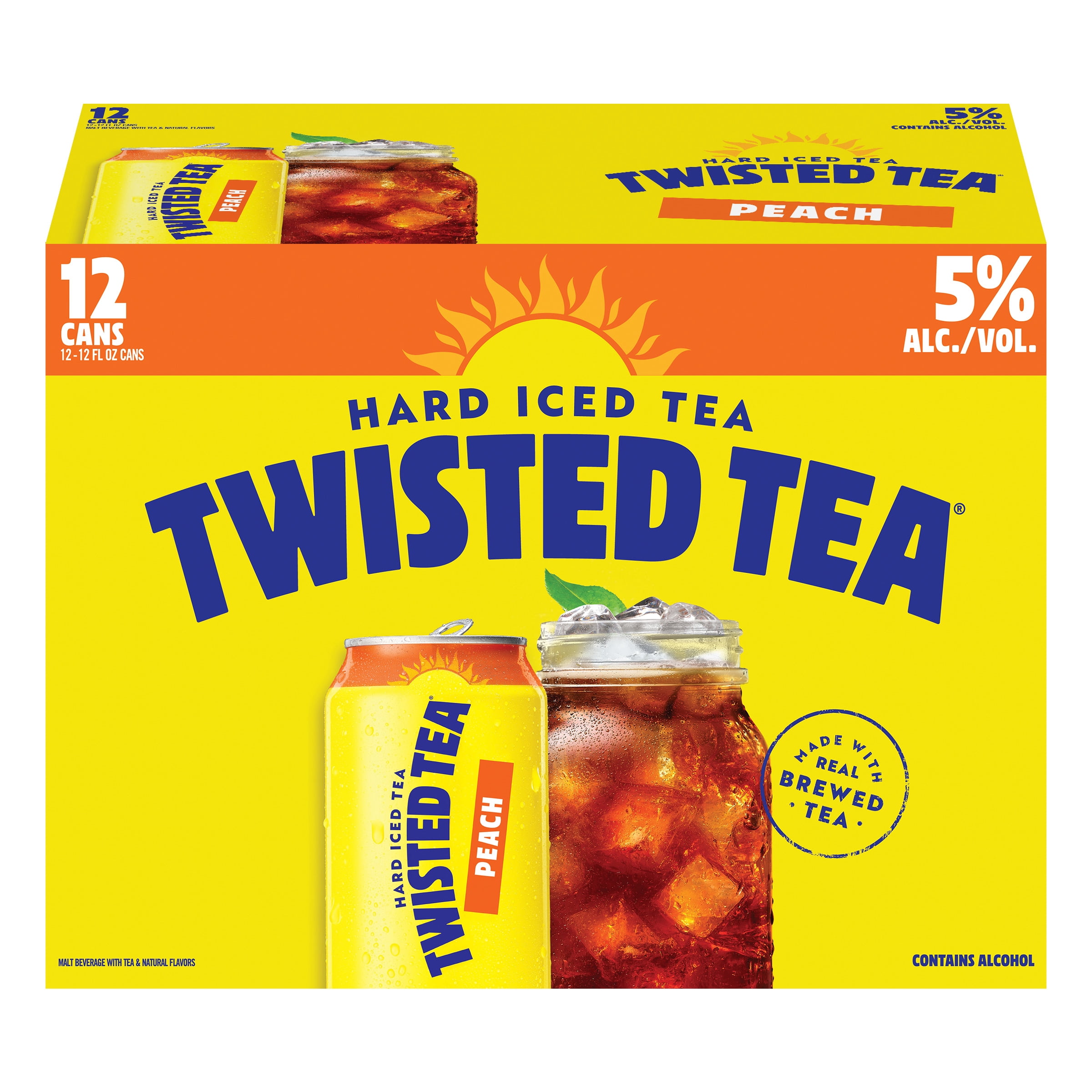 Twisted Tea Peach Hard Iced Tea, 12 pack, 12 fl oz Aluminum Cans, 5% ABV