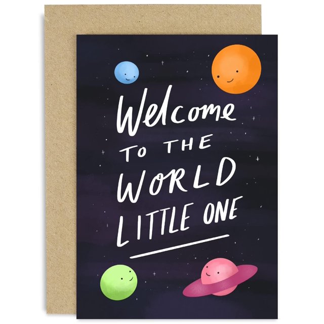 Tarjeta para bebé Old English Co. Bienvenido al mundo: espacio