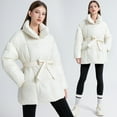 thumbnail image 5 of Women's Winter Puffer Jacket Mid Length Belted Coat Casual Loose Long Sleeves Windproof Down Jacket, 5 of 5