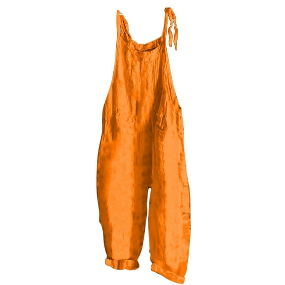 Caywon Ladies Sleeveless Casual Overalls Jumpsuit Pants One Piece Outfit Comfortable Lightweight Fabric Loose Fit for Everyday Summer Orange S