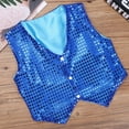 thumbnail image 5 of Doomiva Boys Girls Sequins Vest Hip Hop Jazz Modern Dance Top Waistcoat Jacket Performance Party Costume with Hat Blue 5-6, 5 of 7