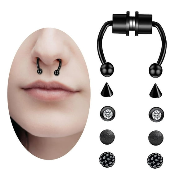 Anillo Piercing falso magnético punk Regalos para hombres Mujeres Negro Hugo Anillo de nariz falso