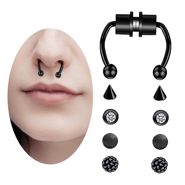Anillo Piercing falso magnético Anillos de tabique de moda Clip para hombres Negro Yinane Anillo de nariz falso