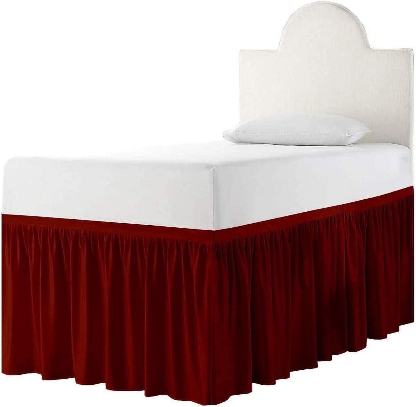 College Dorm Bedskirt, 38 Inch Drop 100% Microfiber Lightweight Ruffled, Twin-XL Size (39" x 80") Elastic Bed Skirt - Burgundy Solid
