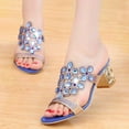 thumbnail image 2 of Penkiiy Sparkly Rhinestone Sandals for Women, Flip Flops Open Toe High Heel Pump Sandals,Casual Block Heel Sandal 39 Blue, 2 of 5